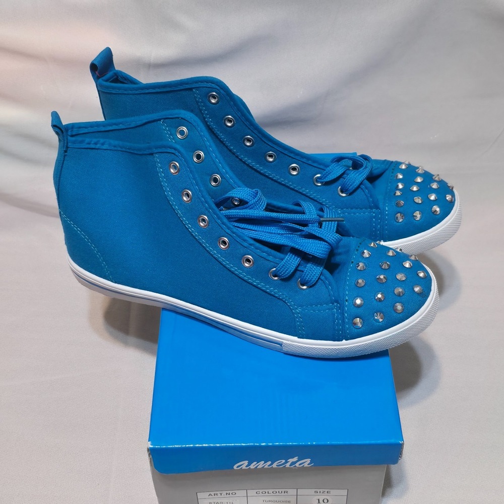 Ameta Girls Blue High Top with Rhinestone Lace Up Shoes Size 10 NWT‎ - Picture 3 of 6